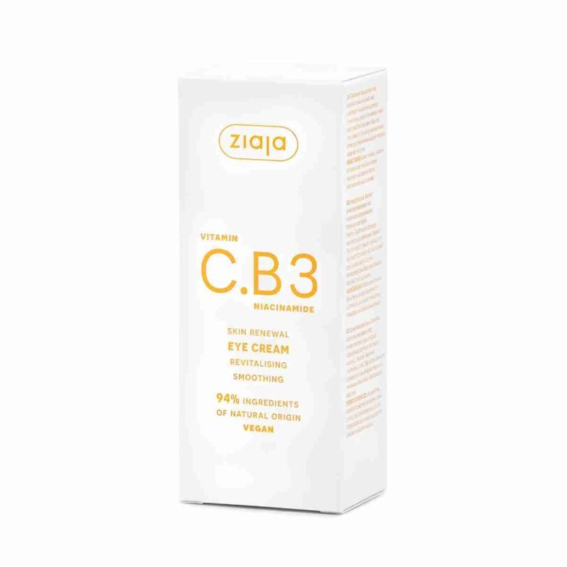 Envase del contorno de ojos Ziaja Vitamina C.B3 Niacinamida con acción revitalizante y alisadora.