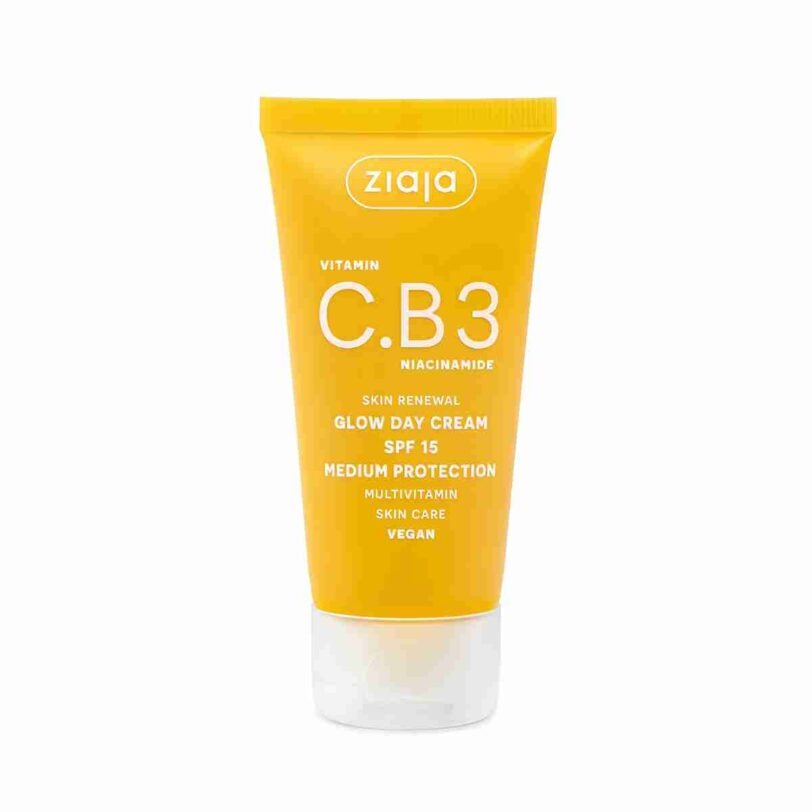 Ziaja Vitamina C.B3 Niacinamida Crema de Día Glow SPF 15 Ziaja Vitamina C.B3 Niacinamida Crema de Día Glow SPF 15 con vitamina C y niacinamida para iluminar e hidratar la piel.