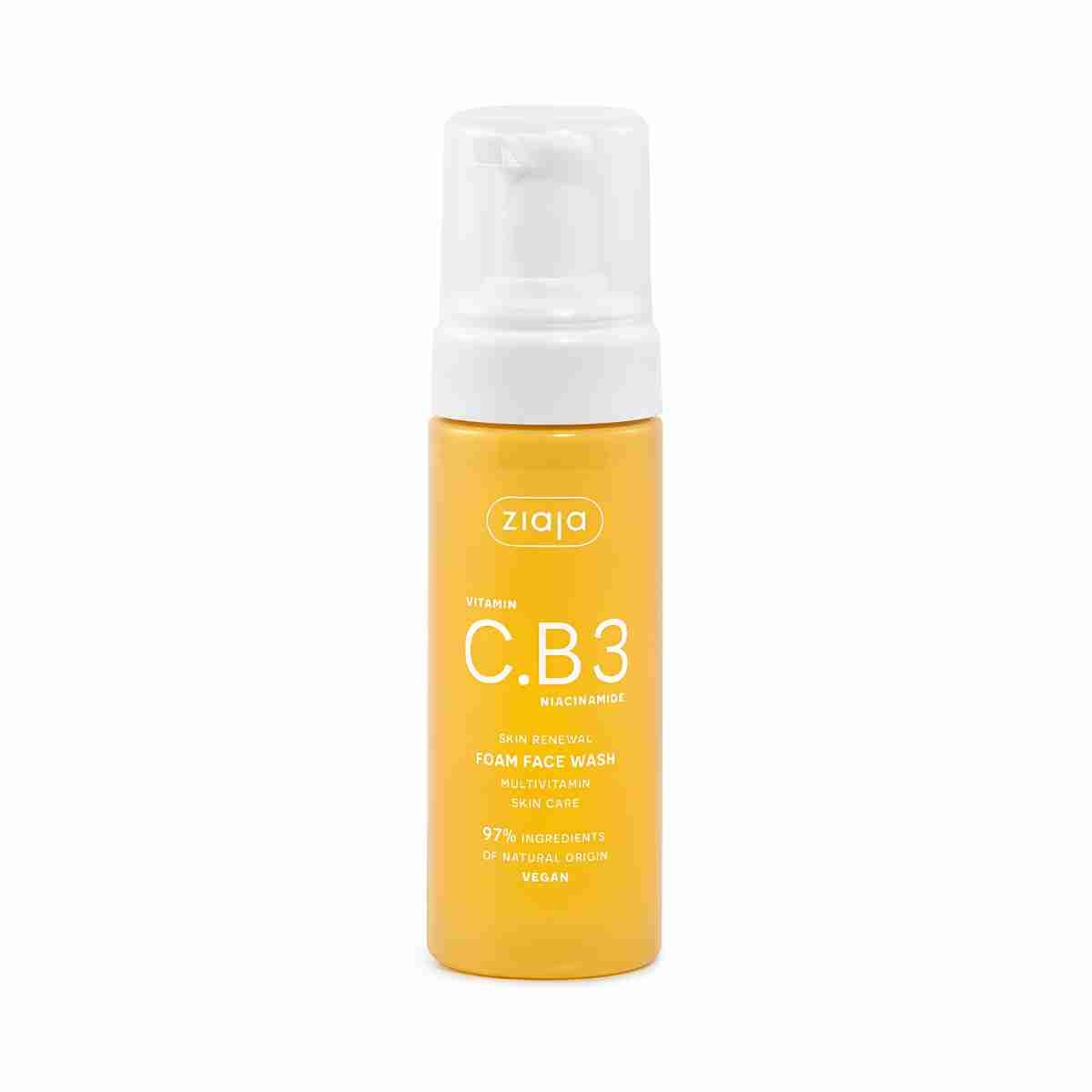 Espuma limpiadora facial Ziaja Vitamina C.B3 con vitamina C y niacinamida para limpiar, iluminar y revitalizar la piel.