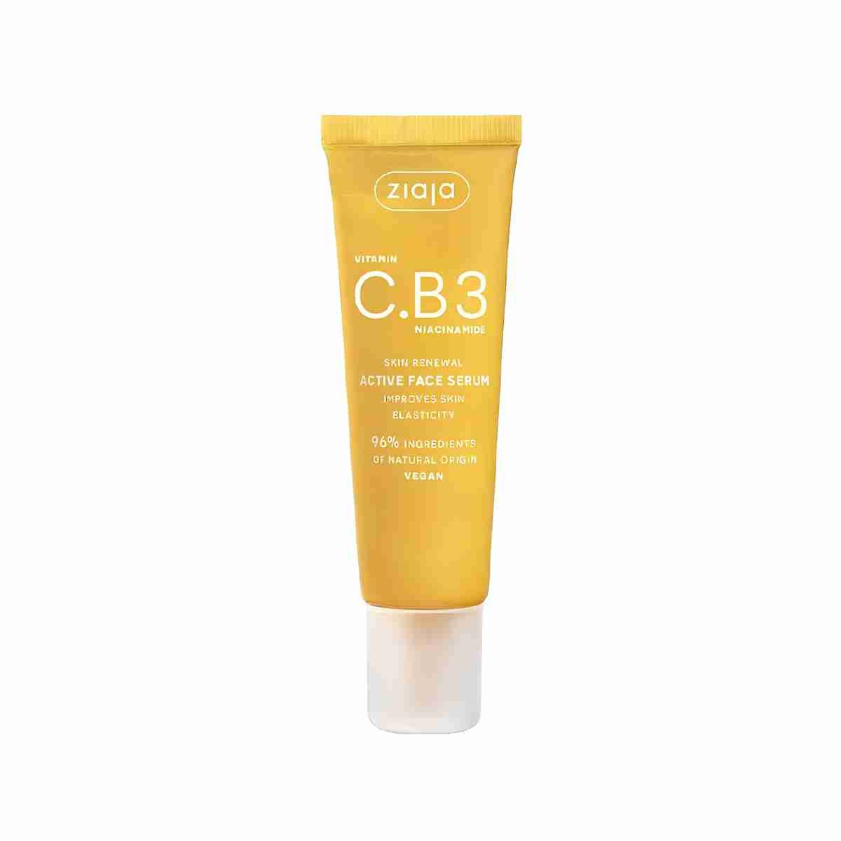 Sérum facial activo Ziaja Vitamina C.B3 con niacinamida para mejorar la elasticidad e iluminar la piel.