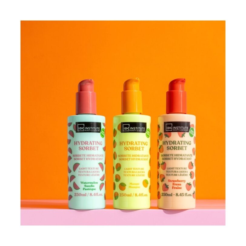 Colección de sorbetes hidratantes corporales IDC Institute Skin Food en tres aromas frutales